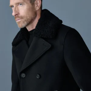 COLE wool double-breasted jacket with shearling collar