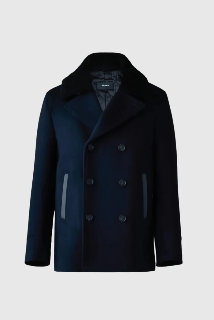 COLE wool double-breasted Mackage jacket with shearling collar COLE wool double-breasted Mackage jacket with shearling collar