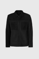 WYLDER is a slim-fit shirt jacket handmade from 100% responsibly-sourced double-face wool. Suede trim at yoke, sleeves, shoulders, and patch pockets offers bold mixed-media style, while seam side pockets offer functional storage. A center front zip closure is reinforced with PU tape, placket, and snaps, complemented by a cuff snap closure and refined pick stitch detailing.