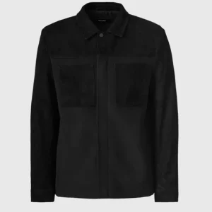 WYLDER is a slim-fit shirt jacket handmade from 100% responsibly-sourced double-face wool. Suede trim at yoke, sleeves, shoulders, and patch pockets offers bold mixed-media style, while seam side pockets offer functional storage. A center front zip closure is reinforced with PU tape, placket, and snaps, complemented by a cuff snap closure and refined pick stitch detailing.